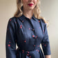 1950s Navy Silk Dress With Red Polka Dots (S)