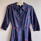 1950s Navy Silk Dress With Red Polka Dots (S)