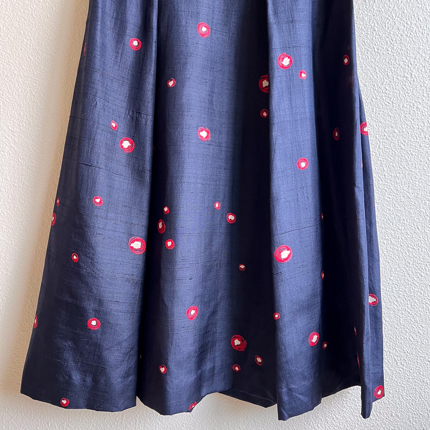 1950s Navy Silk Dress With Red Polka Dots (S)