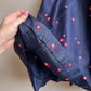 1950s Navy Silk Dress With Red Polka Dots (S)