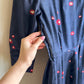 1950s Navy Silk Dress With Red Polka Dots (S)