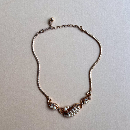 1950s Pearls and Gold Swirls Choker Necklace