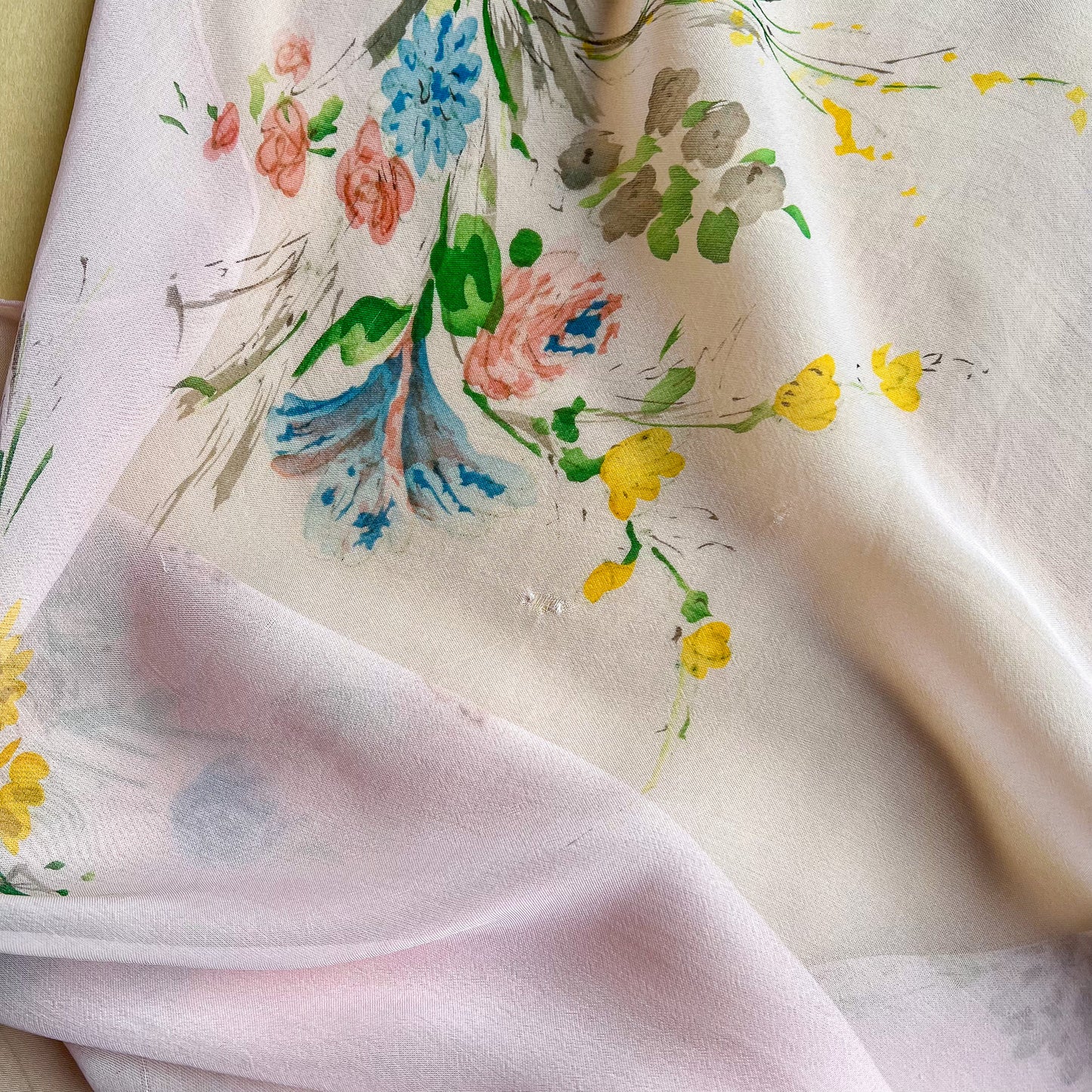 1950s Pink Chiffon Scarf With Floral Print