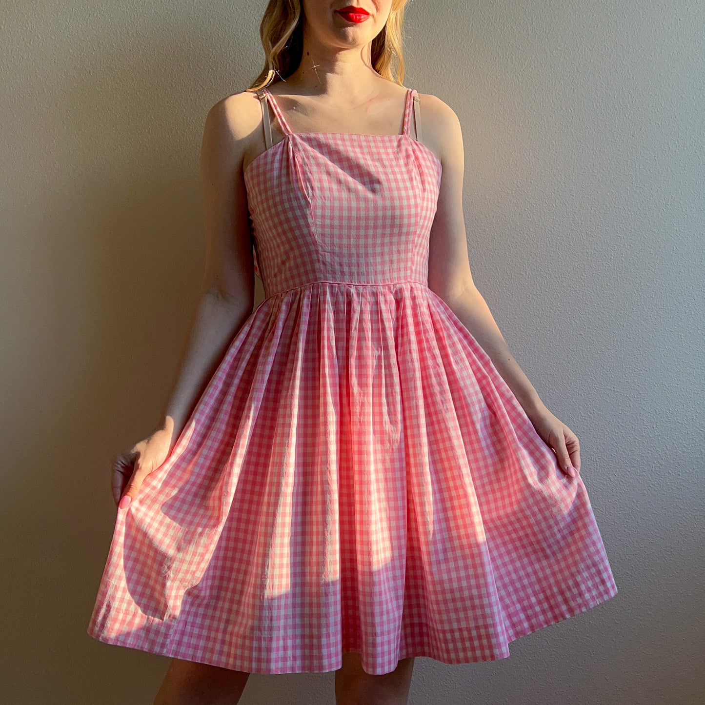 Adorable 1950s Pink Gingham Summer Dress (XS)