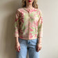 1950s Pink and Green Leaves Pattern Cardigan (S/M)