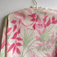 1950s Pink and Green Leaves Pattern Cardigan (S/M)