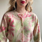 1950s Pink and Green Leaves Pattern Cardigan (S/M)