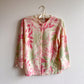 1950s Pink and Green Leaves Pattern Cardigan (S/M)