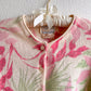 1950s Pink and Green Leaves Pattern Cardigan (S/M)