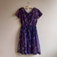 1950s Deep Purple Floral Chiffon Party Dress (M)