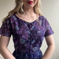 1950s Deep Purple Floral Chiffon Party Dress (M)
