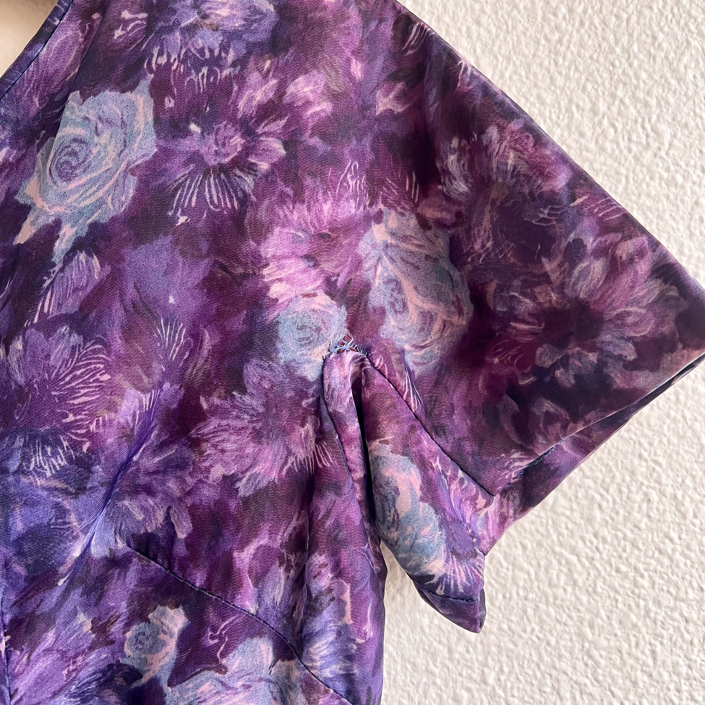 1950s Deep Purple Floral Chiffon Party Dress (M)