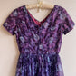 1950s Deep Purple Floral Chiffon Party Dress (M)