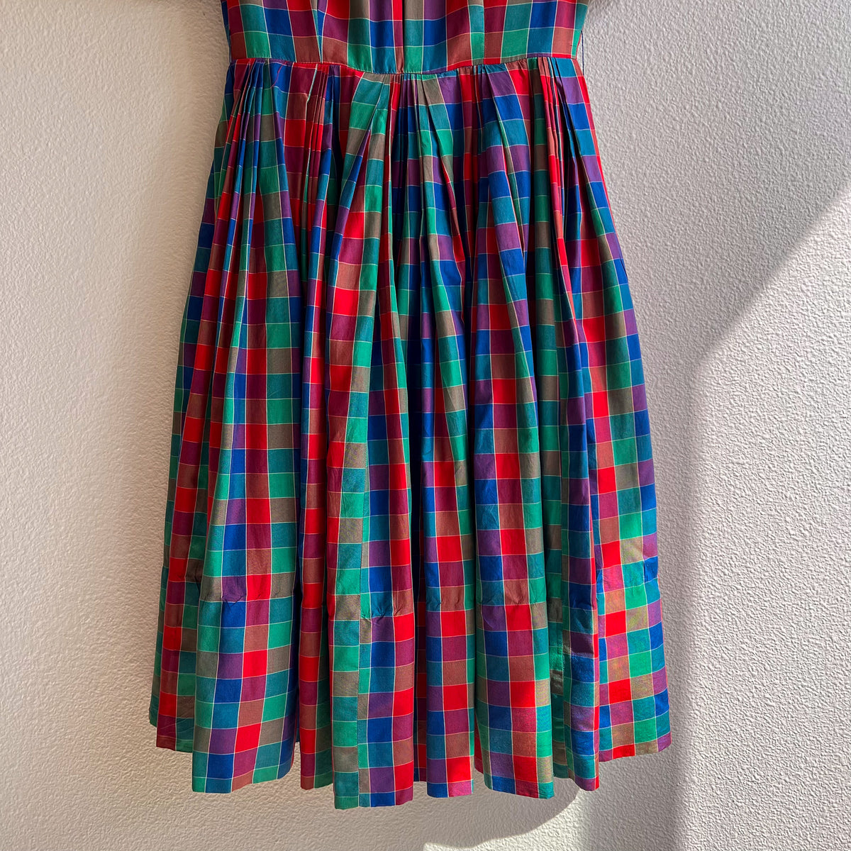Gorgeous 1950s Red, Green, and Blue Plaid Silk Dress (S)
