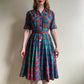 Gorgeous 1950s Red, Green, and Blue Plaid Silk Dress (S)