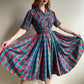 Gorgeous 1950s Red, Green, and Blue Plaid Silk Dress (S)