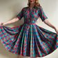 Gorgeous 1950s Red, Green, and Blue Plaid Silk Dress (S)