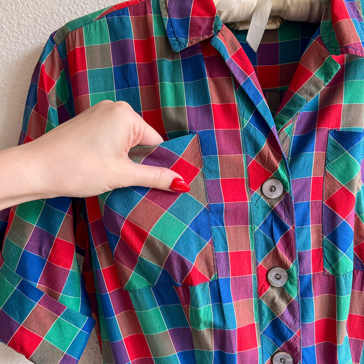 Gorgeous 1950s Red, Green, and Blue Plaid Silk Dress (S)