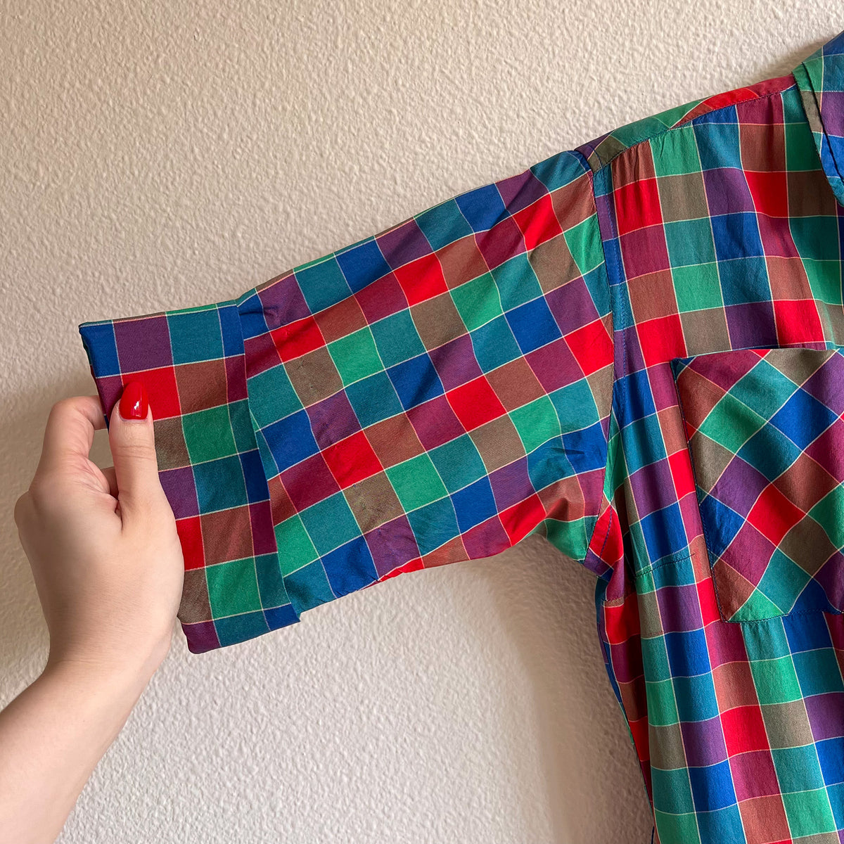 Gorgeous 1950s Red, Green, and Blue Plaid Silk Dress (S)