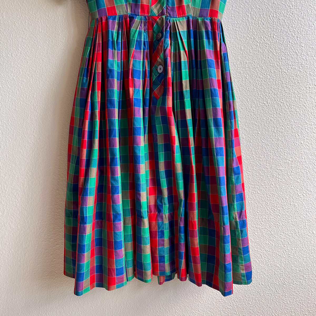 Gorgeous 1950s Red, Green, and Blue Plaid Silk Dress (S)