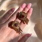 1950s Red and Green Rhinestone Fringe Clip-On Earrings