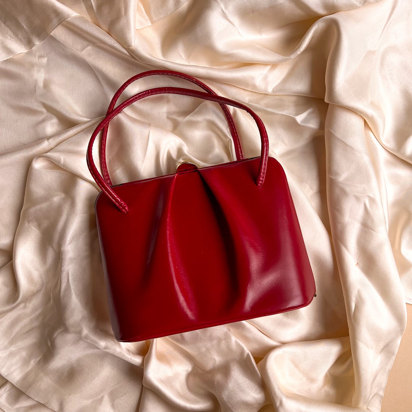 1950s Ruby Red Leather Structured Handbag