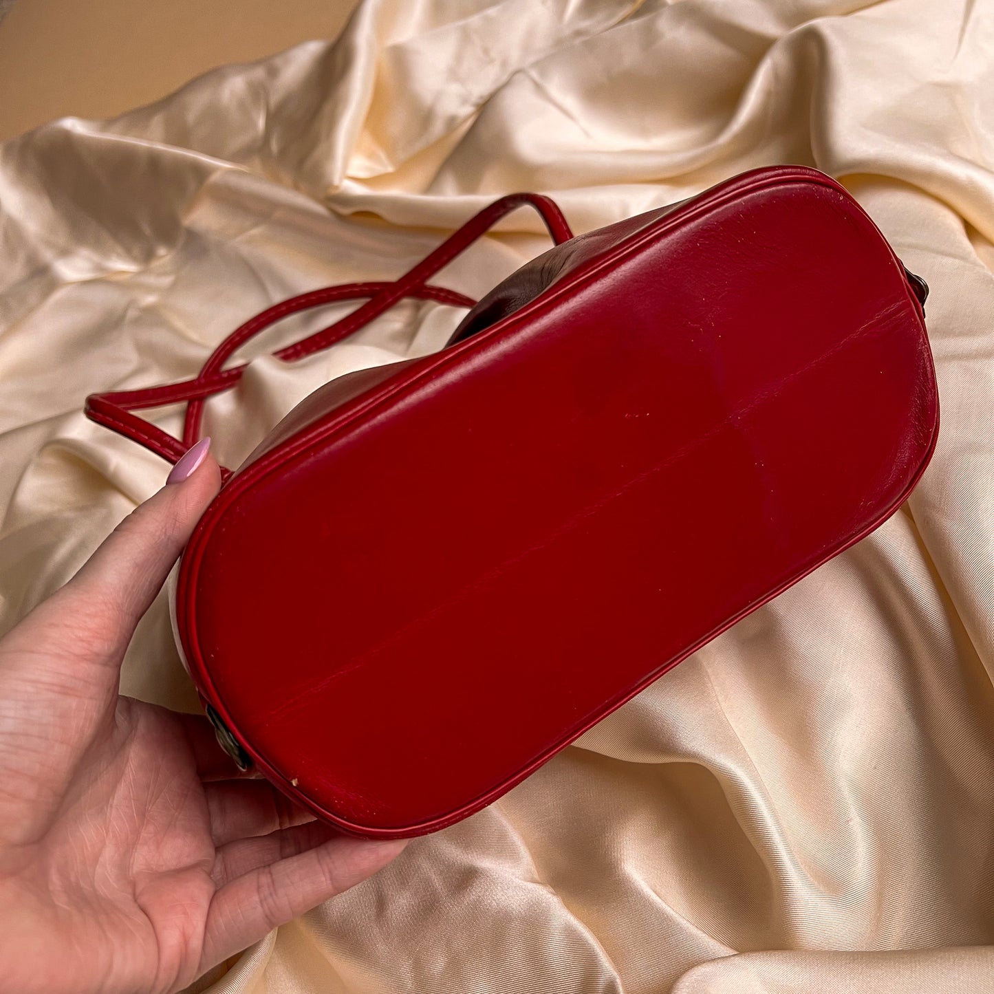 1950s Ruby Red Leather Structured Handbag