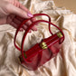 1950s Ruby Red Leather Structured Handbag