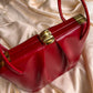 1950s Ruby Red Leather Structured Handbag