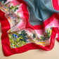 Sheer 1950s Red and Pink Landscape Print Silk Scarf