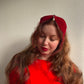 1950s Red Velvet Headband With Tear-Drop Pearl and Netting