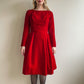 Cute 1950s Red Velvet Long Sleeve Dress (XS/S)