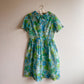 1950s Sheer Blue and Green Floral Print Dress (L)