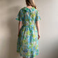 1950s Sheer Blue and Green Floral Print Dress (L)