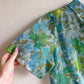 1950s Sheer Blue and Green Floral Print Dress (L)
