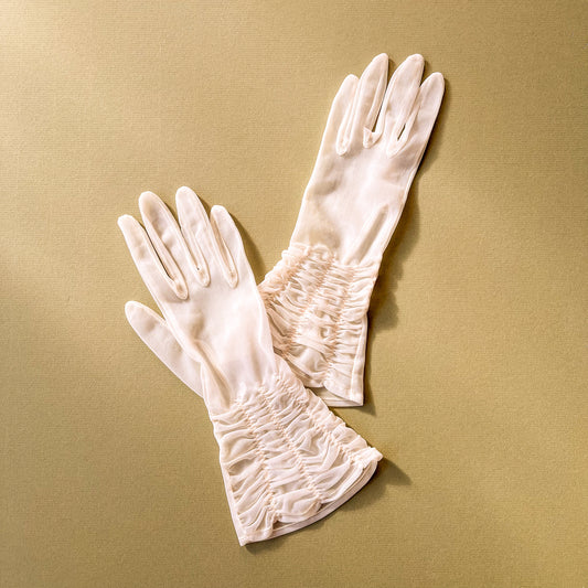 1950s Sheer White Ruched Gloves