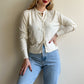 Soft 1950s White Cardigan With Beaded Bow (M/L)