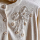 Soft 1950s White Cardigan With Beaded Bow (M/L)