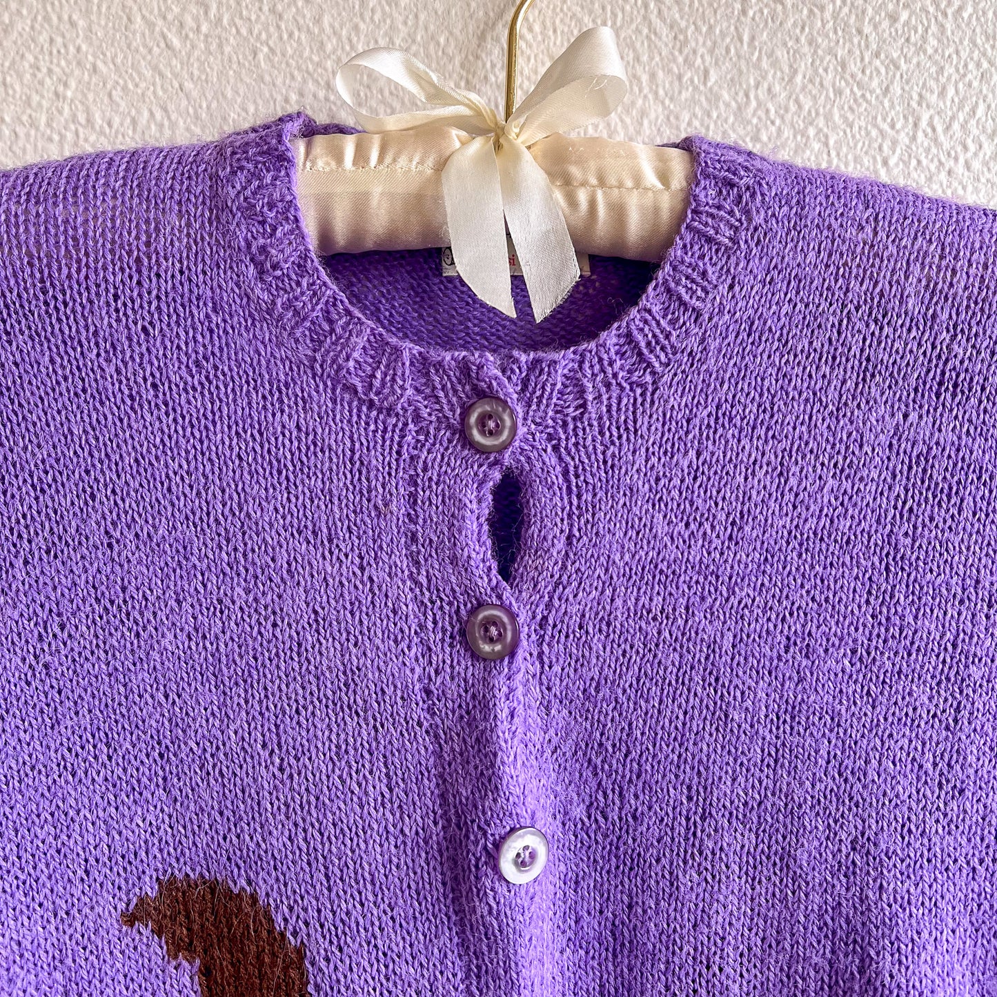 1950s Handknit Squirrel Purple Cardigan (XS/S)
