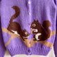 1950s Handknit Squirrel Purple Cardigan (XS/S)
