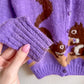 1950s Handknit Squirrel Purple Cardigan (XS/S)