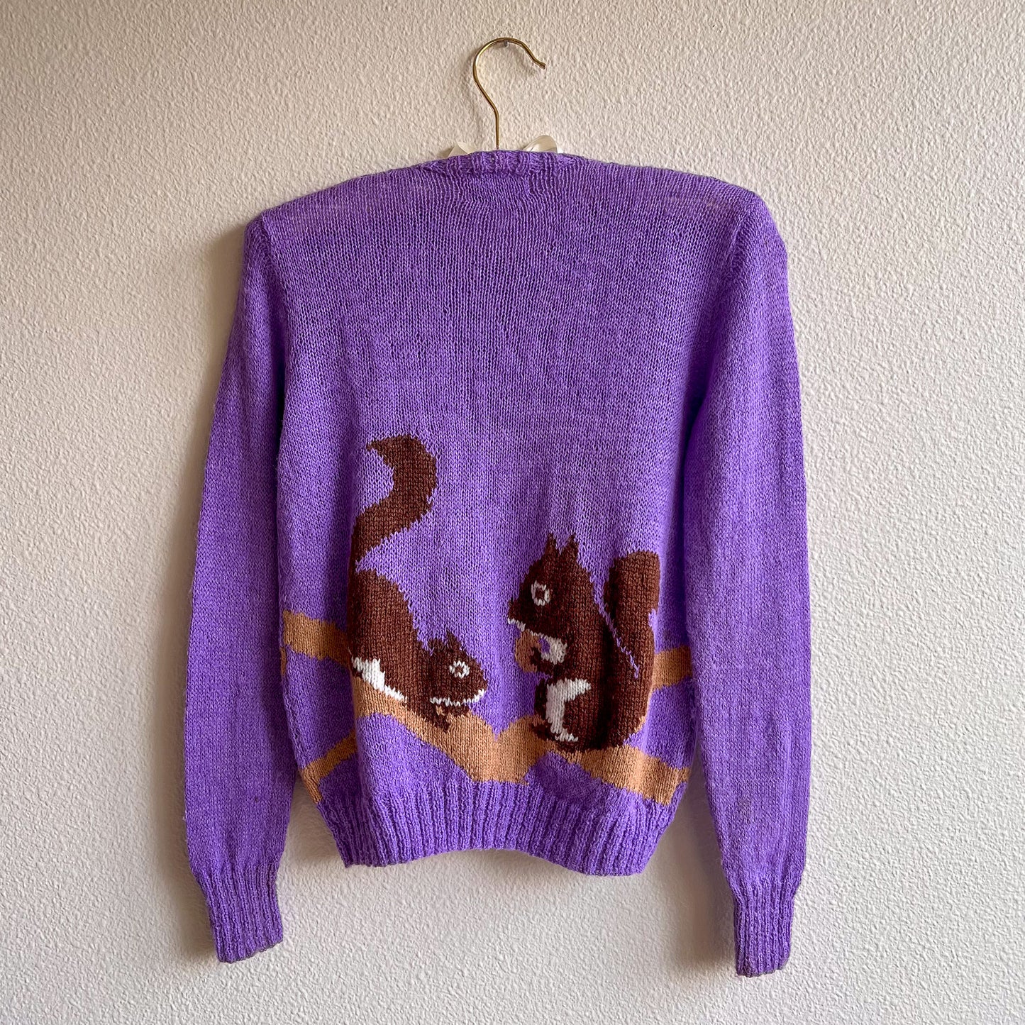 1950s Handknit Squirrel Purple Cardigan (XS/S)
