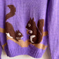 1950s Handknit Squirrel Purple Cardigan (XS/S)
