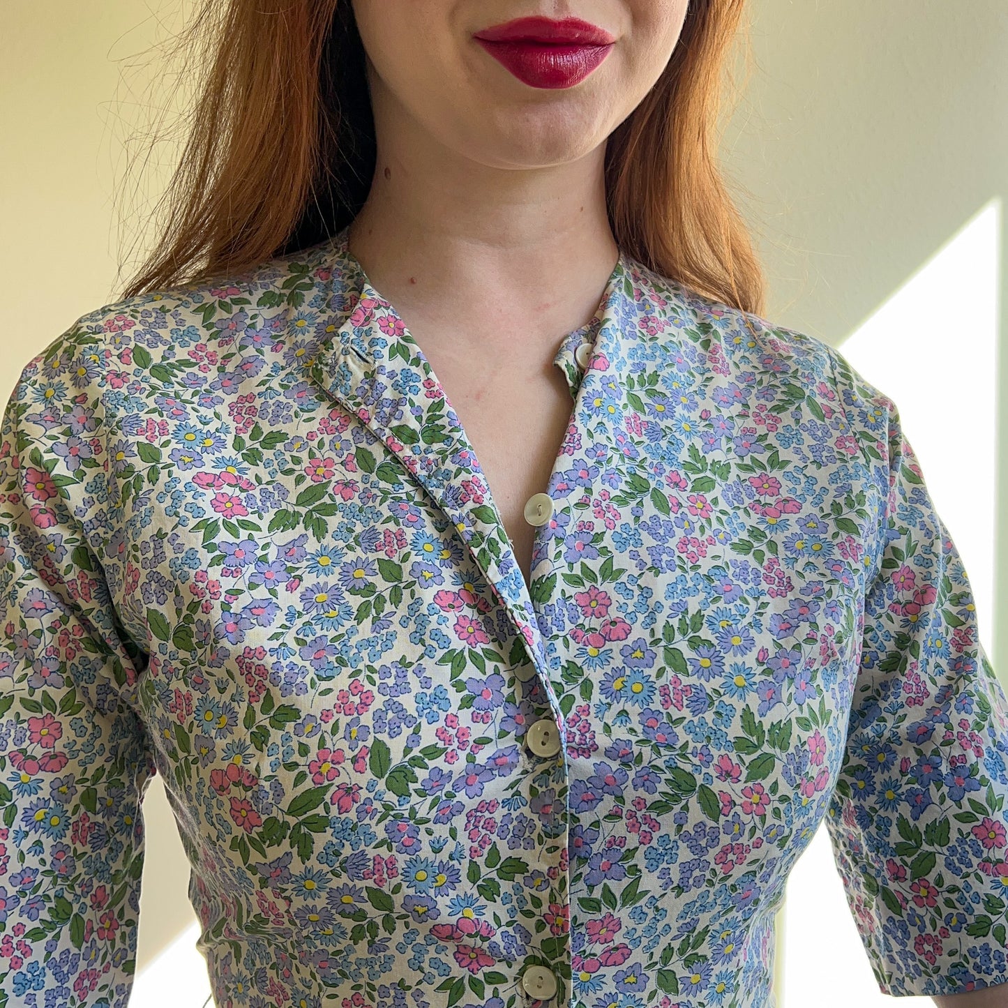 1950s Summer Dress With Purple Daisy Print (XS)