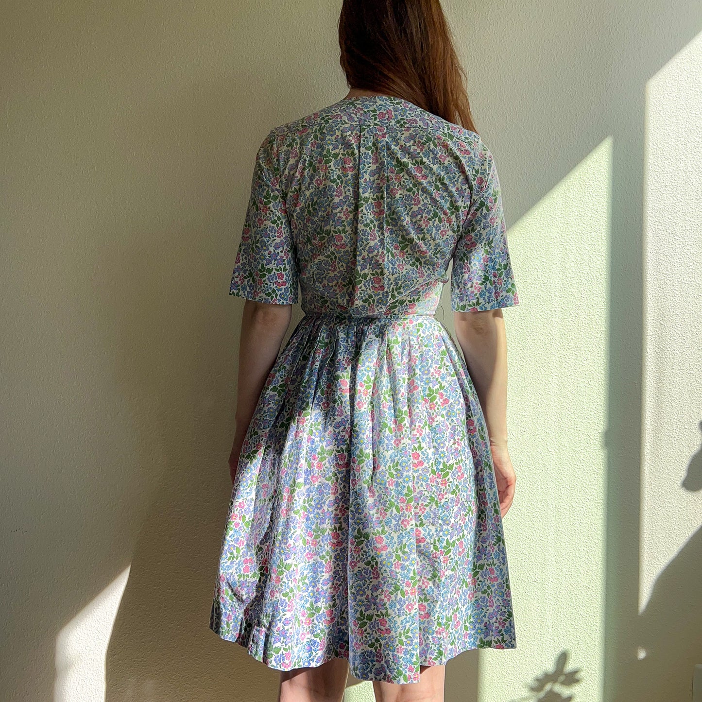 1950s Summer Dress With Purple Daisy Print (XS)