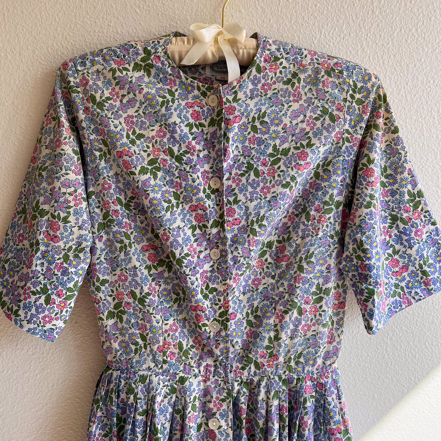 1950s Summer Dress With Purple Daisy Print (XS)