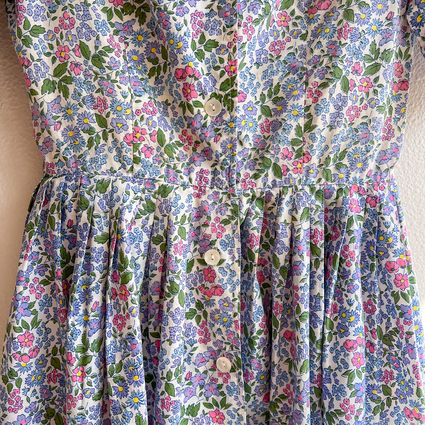 1950s Summer Dress With Purple Daisy Print (XS)