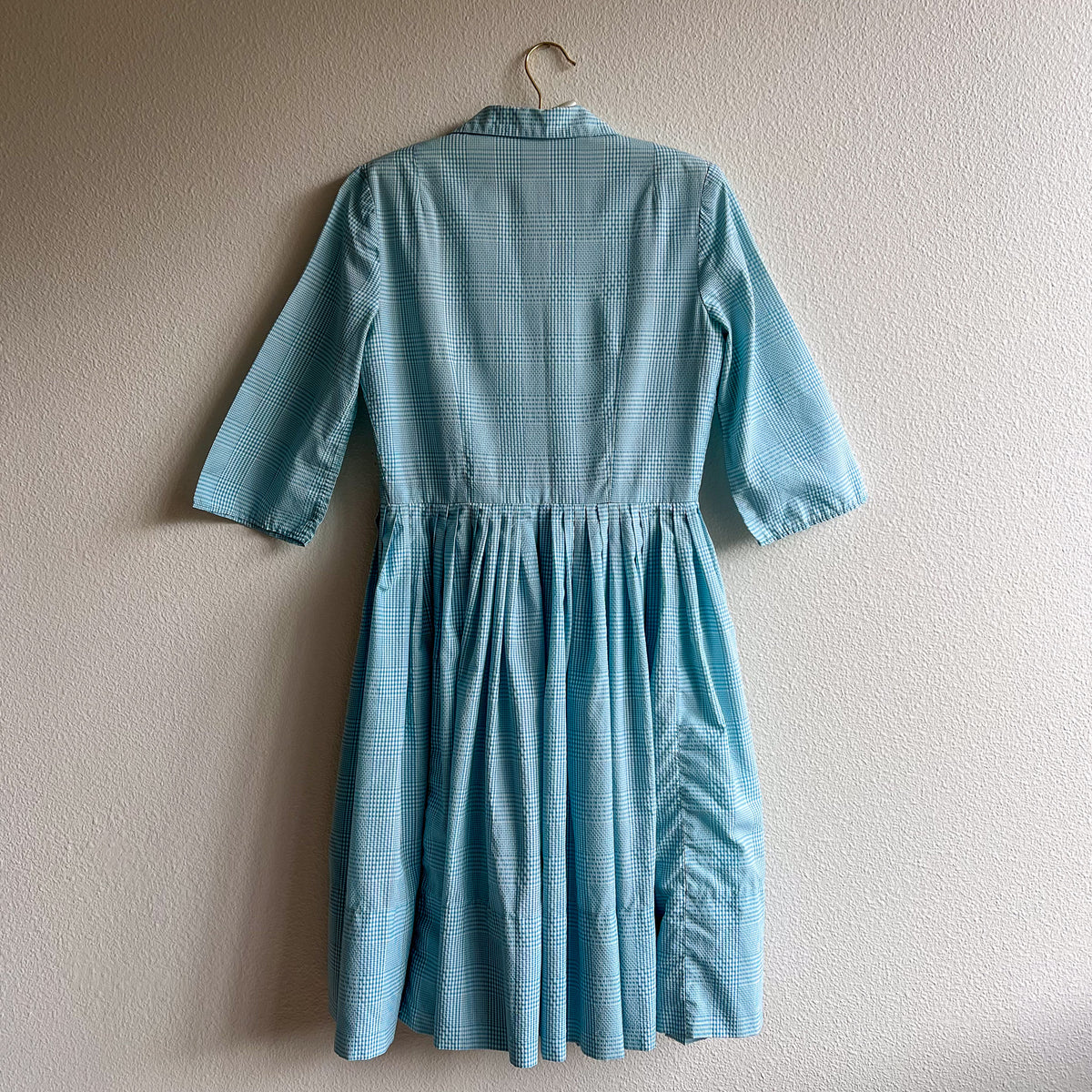 1950s Turquoise and White Gingham Summer Dress (M)