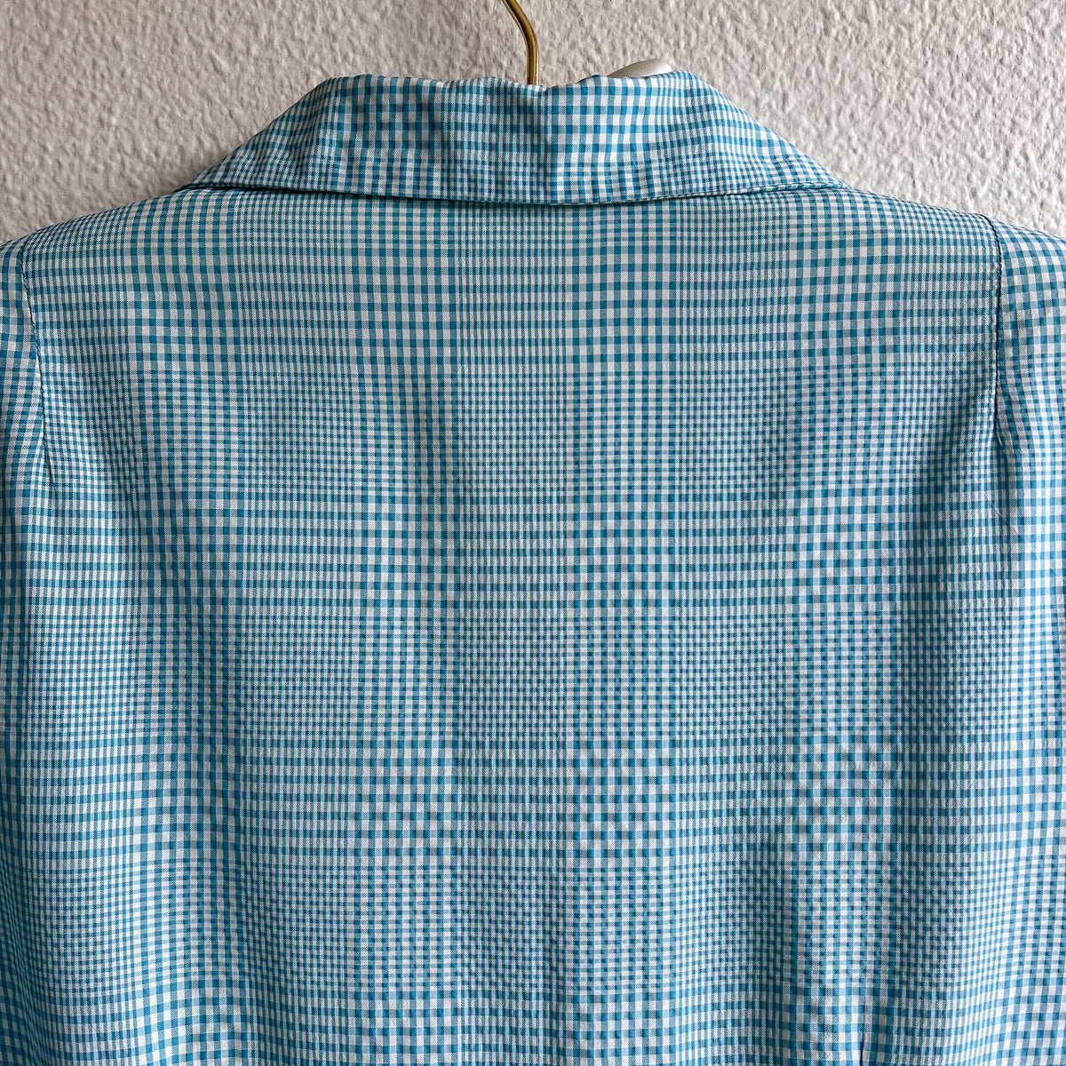 1950s Turquoise and White Gingham Summer Dress (M)