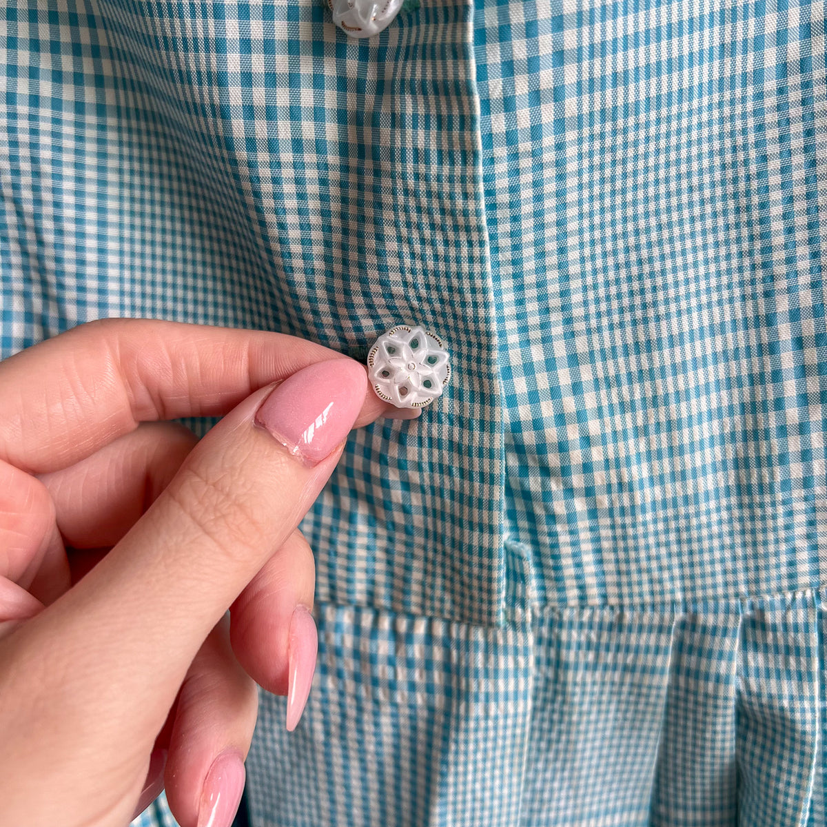 1950s Turquoise and White Gingham Summer Dress (M)
